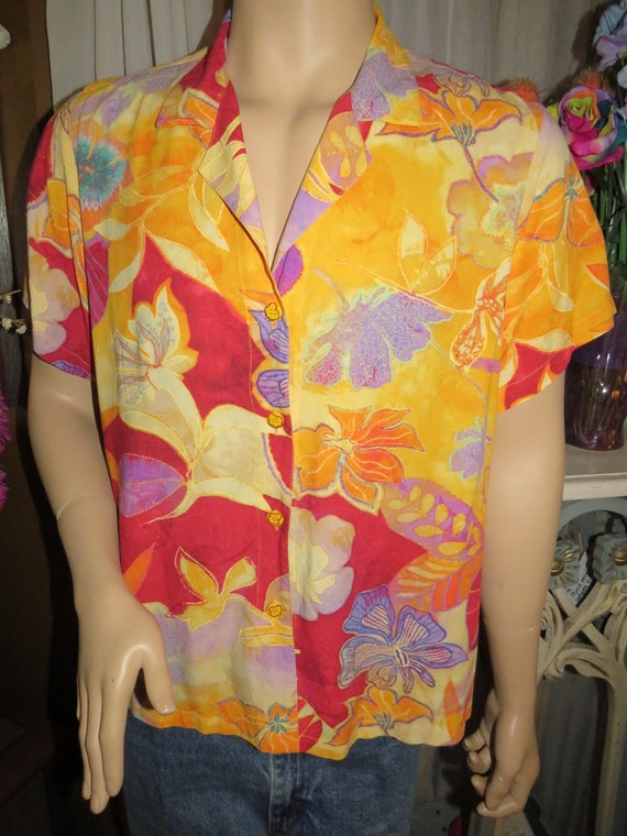 1980s'  Ladies FLORAL JAMS WORLD Shirt-- Size X La