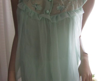 1950's/1960's Short Sleeveless Lt Mint GREEN LINGERIE TOP By Adonna/Penney's---Size S