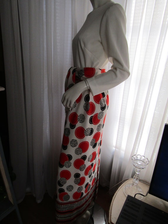 Vintage Floor Length Long Sleeve Fitted Red-White… - image 9