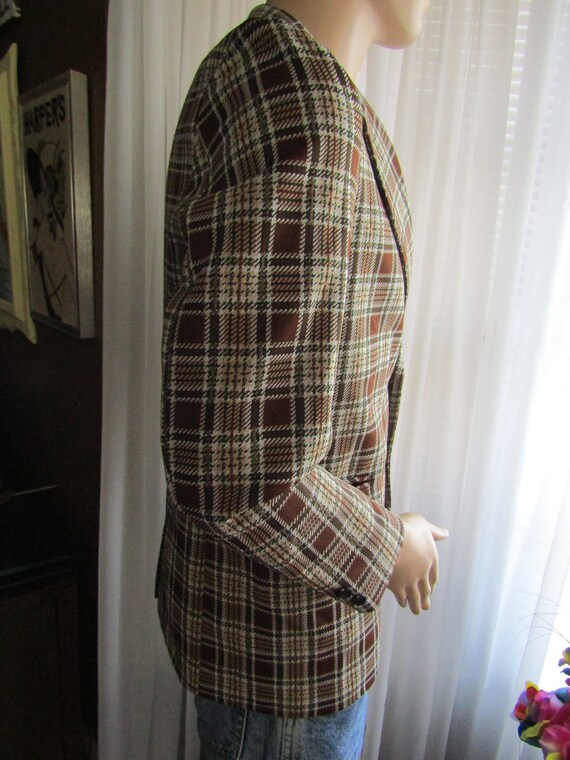 1970's Male PLAID JACKET/Blazer in Browns/Dark Gr… - image 3