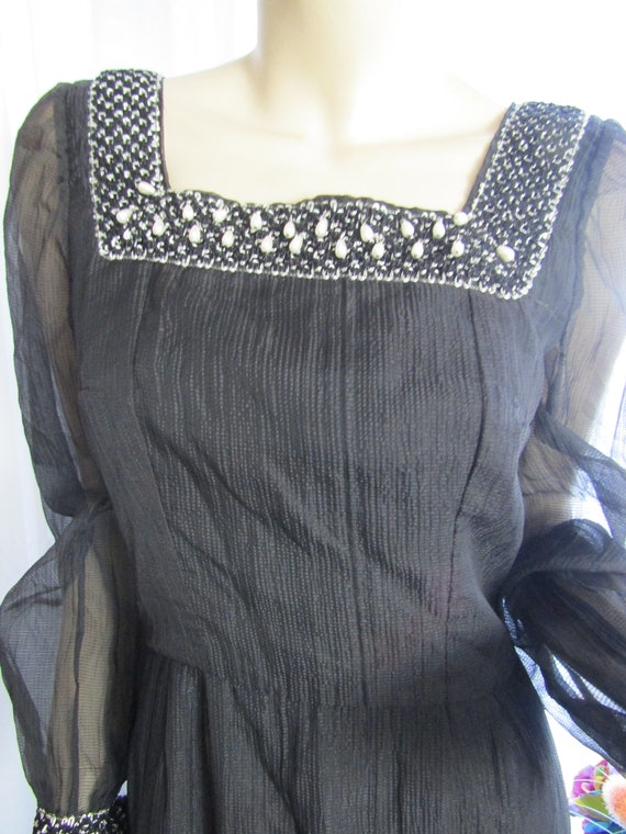 1950s' Ladies Long Sleeved BLACK Sheer FLARED DRE… - image 2