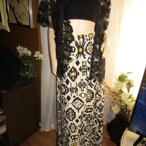 1950&#39;s Ladies A-Line BLACK BEIGE Geometric Print SKIRT---No Label/Size
