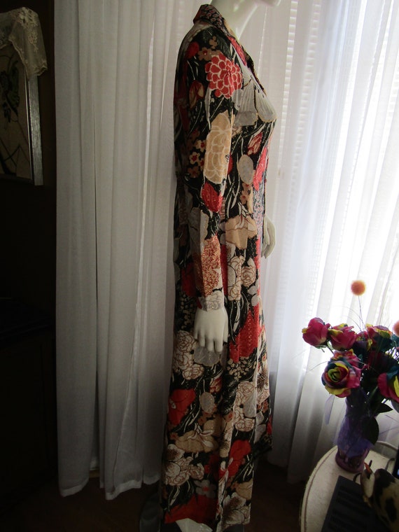 60's Ankle Length FLORAL Long Sleeve DRESS By Eve… - image 3