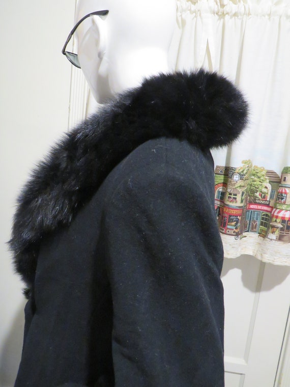 Vintage Puffy BLACK FUR Collared COAT By Marvin R… - image 4