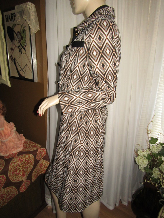 1960s' Ladies GEOMETRIC Black/White/Brown DRESS/S… - image 3