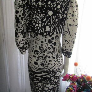 1980s' BLACK And WHITE Abstract Print Silk DRESS By Pauline TrigereNo Size Tag image 6