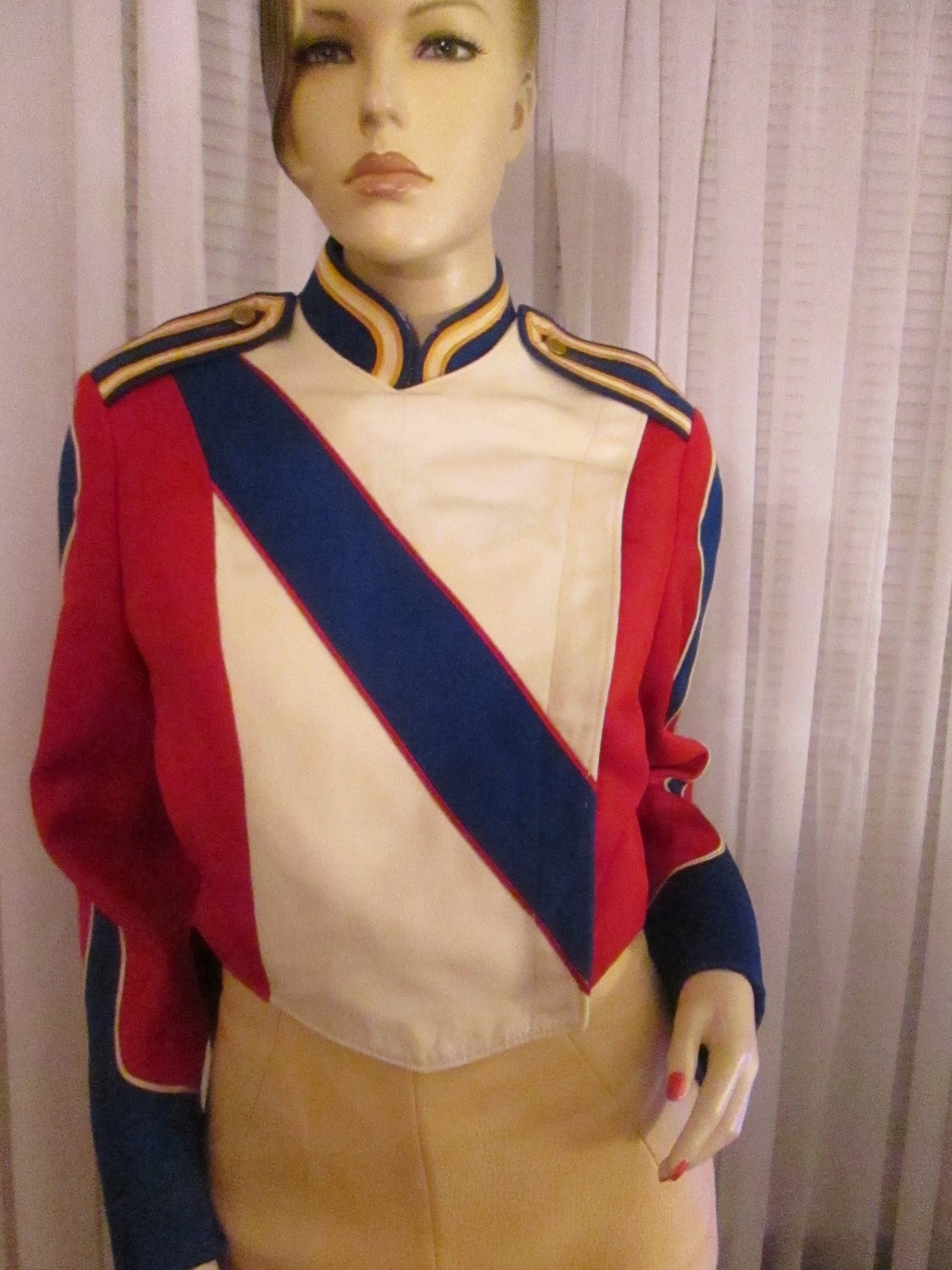 High School MARCHING BAND JACKET 1960s ? Red w/Corded Trim & Added  Embroidery