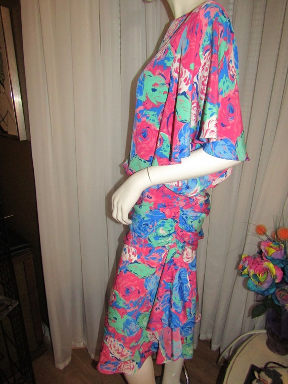 1980s' Colorful FLORAL POLYESTER DRESS By Andrea … - image 2