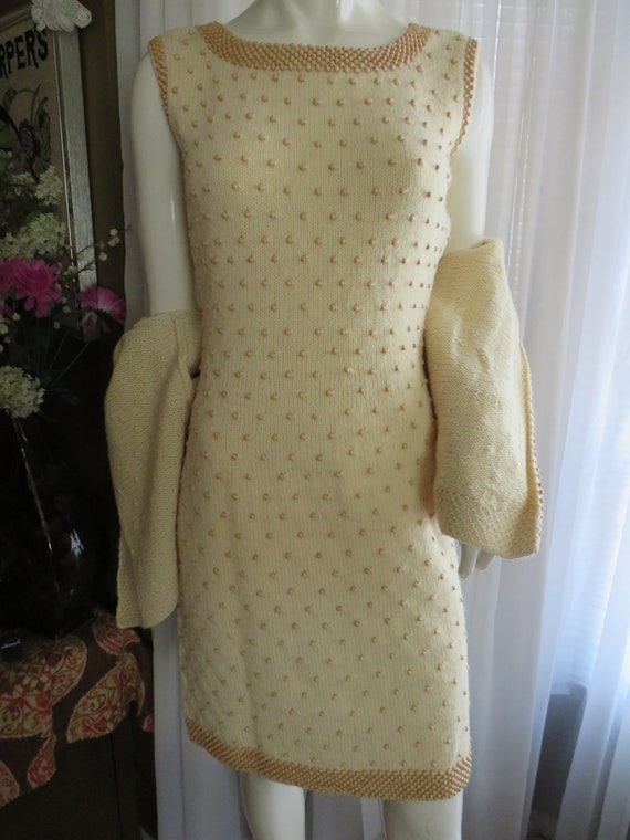 1950s'/1960s' Beige/Tan CROCHET/BEADED DRESS Set-… - image 4