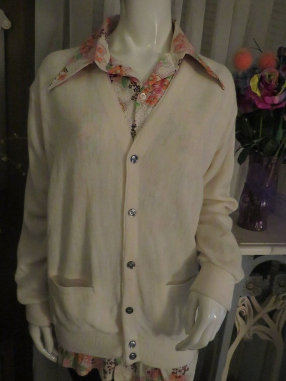 1960s'/70s' Male CREAM FRONT Buttoned SWEATER By … - image 1