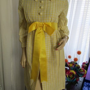1960s&#39; Ladies YELLOW/Cream EMPIRE Waist Long Sleeve DRESS By Jane Justin For Don Sophisticates--Size 5