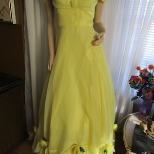 Prom Time!! 1960&#39;s Bright YELLOW FORMAL With DRAPE/Train by Lorrie Deb---No Size Tag