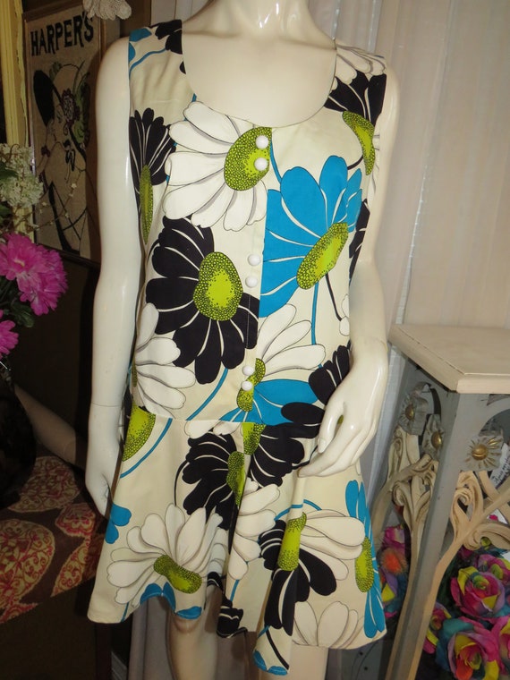1960s'/70s' Sleeveless Large TROPICAL FLORAL Short