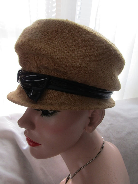 Vintage Ladies GOLD Head Topper Small LINEN HAT W… - image 3
