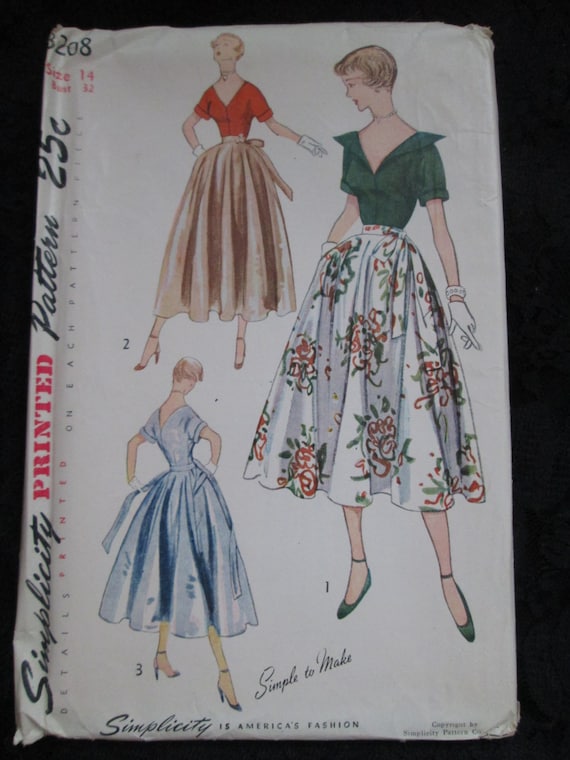 1950 Simplicity Pattern Misses Cocktail BLOUSE and Skirtsize 14