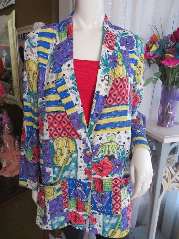 1970s'/1980s' Colorful ARTSY BLAZER By Requirement