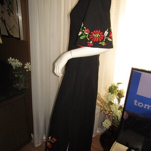 1960s'/1970s' BLACK/Stitched Floral Decor DRESSNo Label/Size image 6