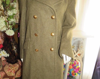 1967 Moss/Olive GREEN Double Breast Full MILITARY COAT----Small/Medium Size