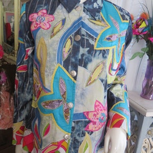1990s&#39; Artsy/Colorful PATCHWORK DENIM JACKET By Draper&#39;s & Damon&#39;s---Size M
