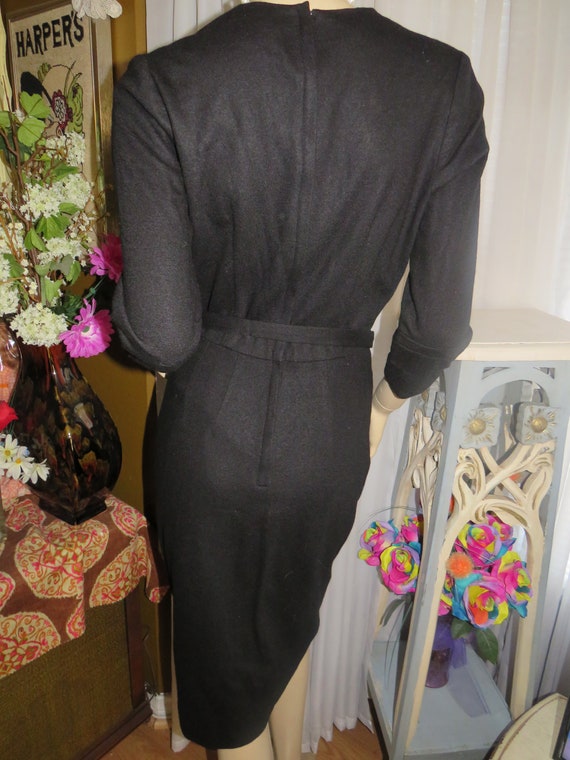 1950s' BLACK PENCIL-Fit DRESS By Mr. Saul In Cali… - image 3