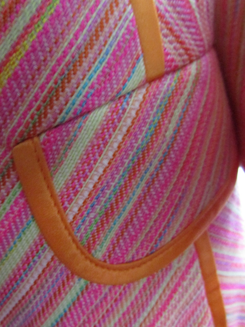 1990/'s Ladies Long Sleeve Orange Pink Green White Polyester STRIPED JACKET By Escada