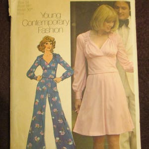 1974 Simplicity Pattern  Misses Short Two-Piece DRESS/TOP Wide Leg PANT--Size 16