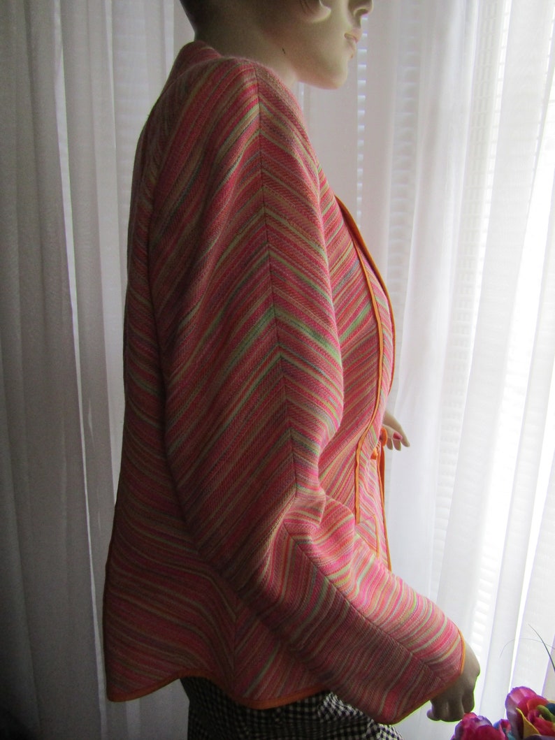 1990/'s Ladies Long Sleeve Orange Pink Green White Polyester STRIPED JACKET By Escada