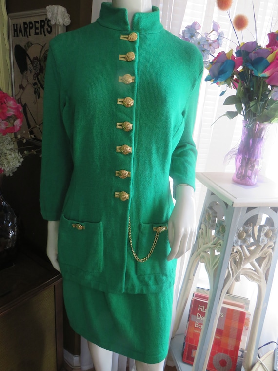 Vintage Emerald GREEN SUIT/Set By St John Collecti