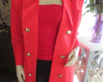 1990s' Ladies RED BLAZER With Gold Buttons By MONDI----Size 34