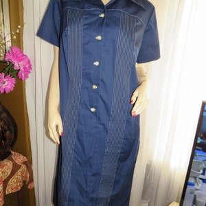 1950s&#39; Ladies Dark BLUE Short Sleeve SHIFT/DRESS By Mr. Robert----Size 16 1/2