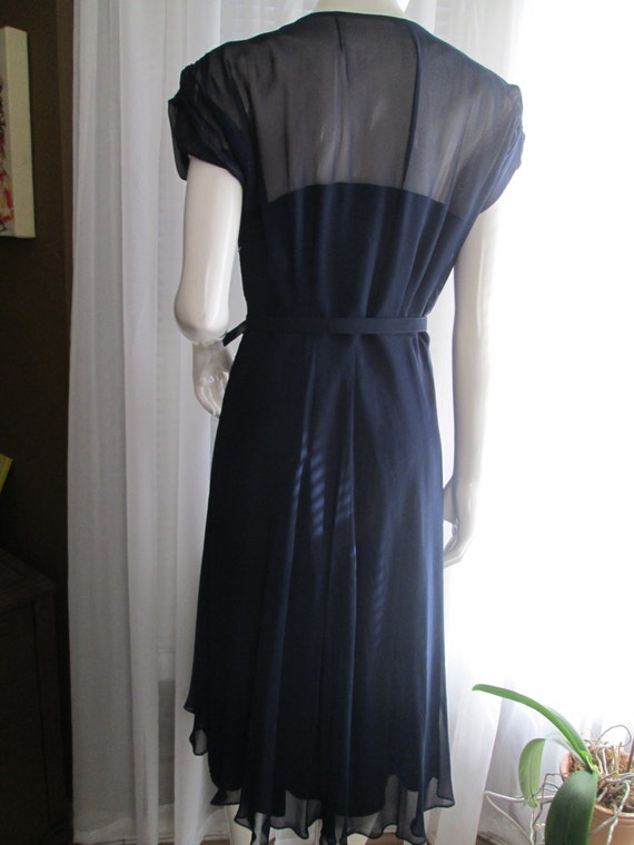 1950's Short Sleeve DARK BLUE Silk/Lace Front Bod… - image 4