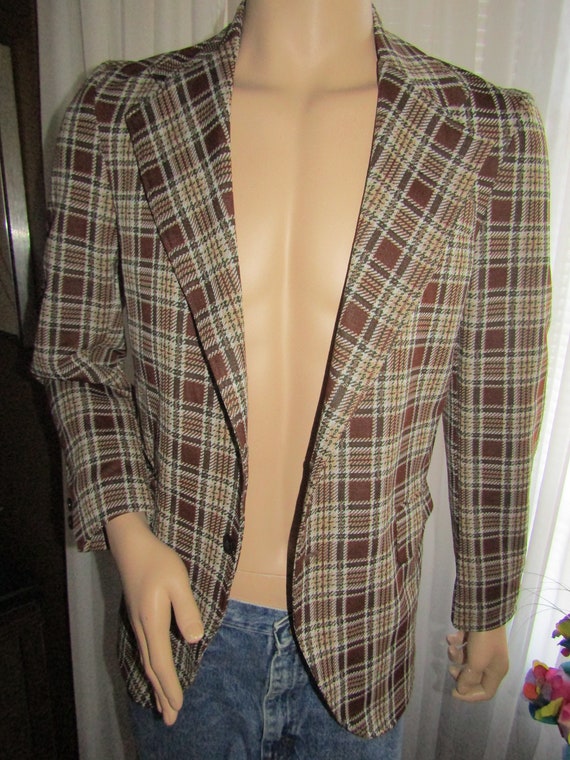 1970's Male PLAID JACKET/Blazer in Browns/Dark Gr… - image 1