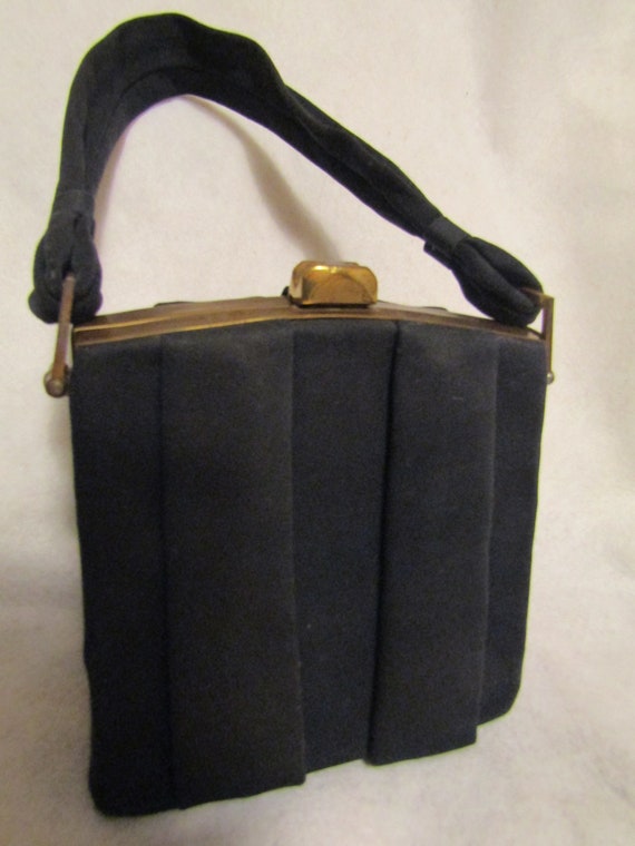 1940's /1950's Ladies BLACK And GOLD Metal PURSE/… - image 1