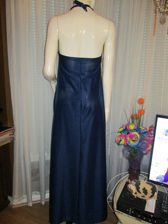 1970s' Ladies Dark BLUE HALTER Top Long DRESS by … - image 4