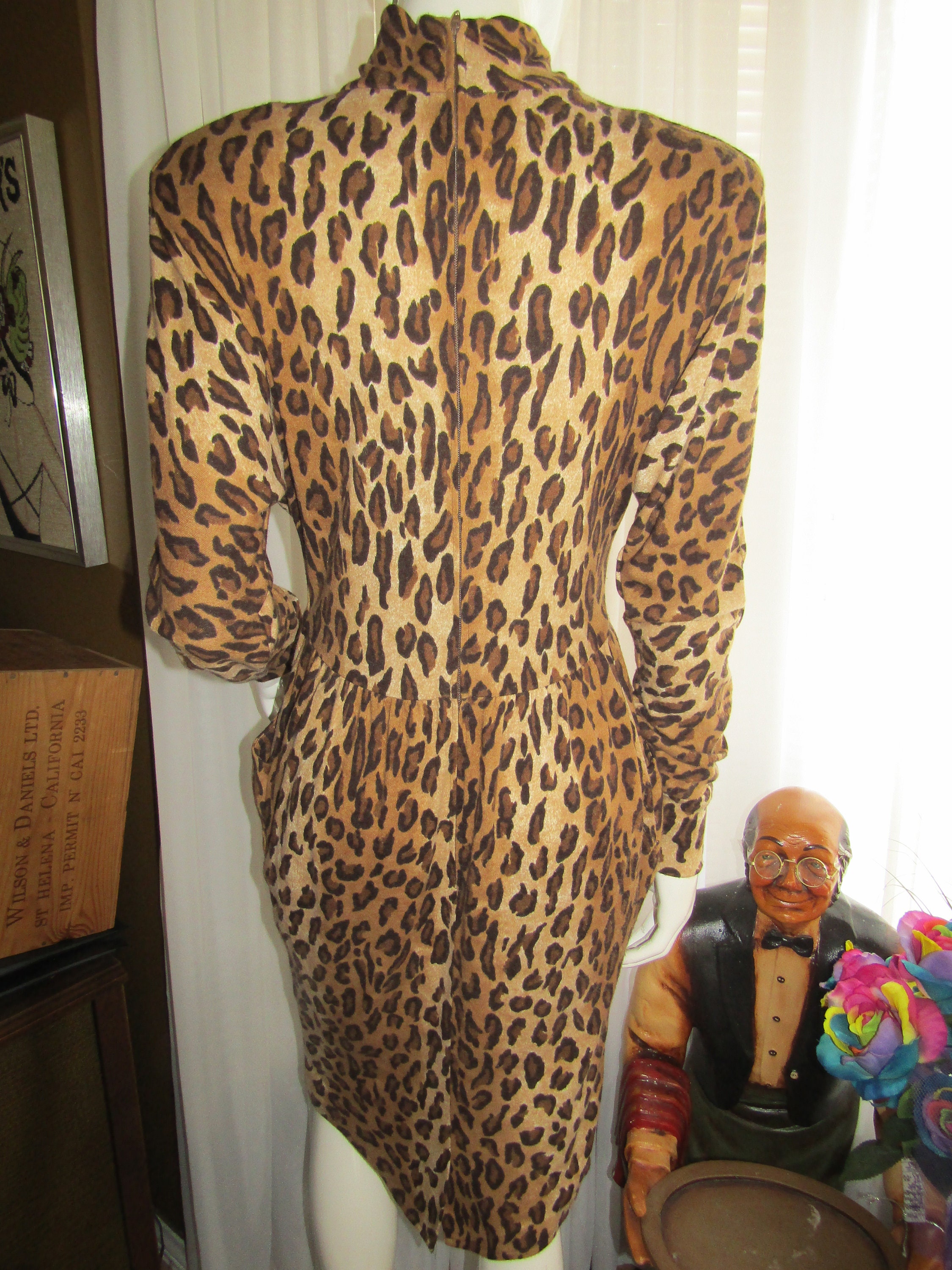 Vintage Long Sleeve PENCIL Fit LEOPARD Print DRESS by Chetta Vintage Long Sleeve PENCIL Fit LEOPARD Print DRESS by Chetta