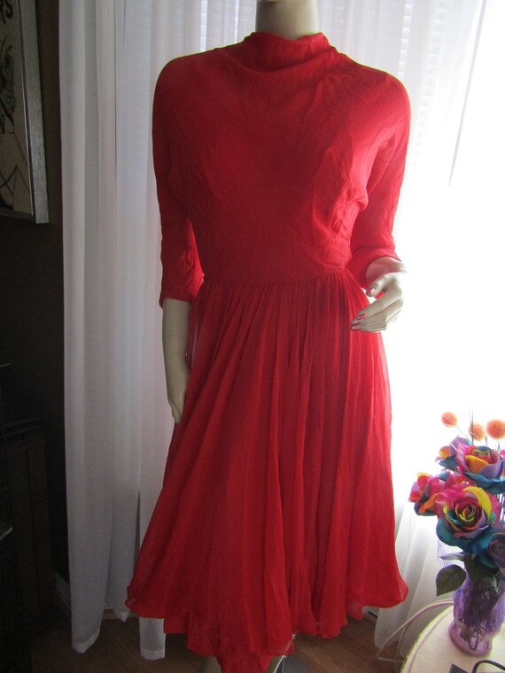 red silk long sleeve dress