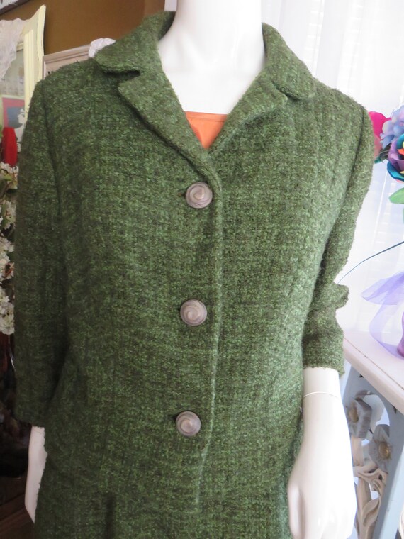 1950s' Dark Olive Green DRESS/JACKET Wool SUIT By Pec… Gem