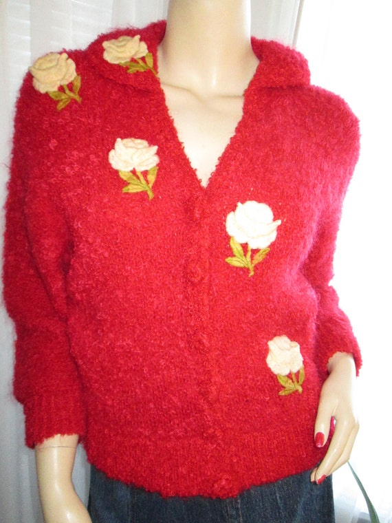 1950's RED MOHAIR SWEATER----No Label/No Size