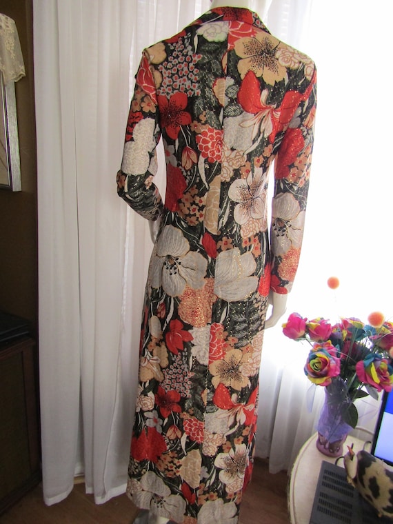 60's Ankle Length FLORAL Long Sleeve DRESS By Eve… - image 2