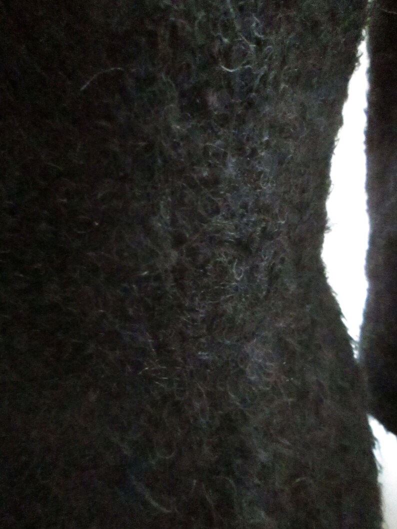 1960/'s Black MOHAIR White Beaded Pocket DRESS-----No Label