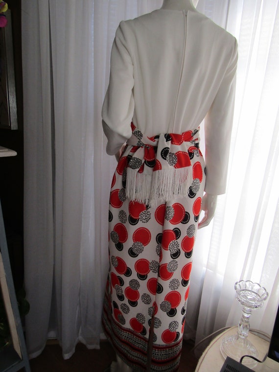 Vintage Floor Length Long Sleeve Fitted Red-White… - image 4