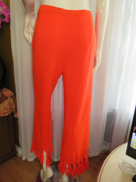 1970s' Bright ORANGE Wool FRINGE Bottom PANT---No… - image 7