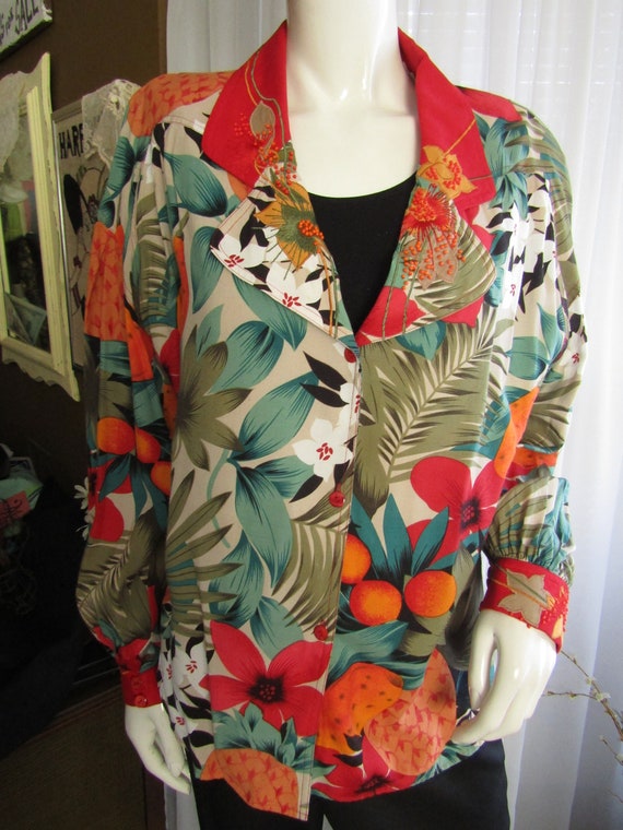 1980's/1990's Ladies COLORFUL Tropical Print Long