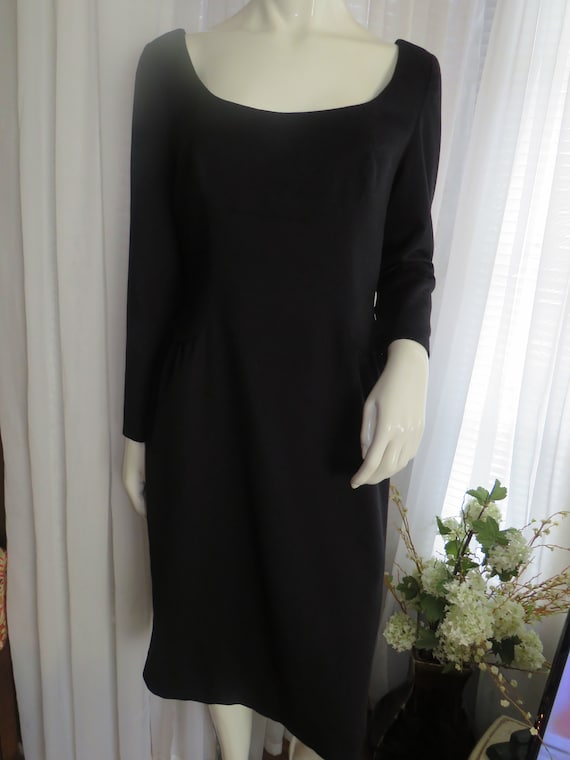 1950s' Long Sleeve BLACK PENCIL-Fit DRESS---No Lab