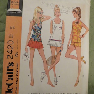 1970 McCall&#39;s #2420 TENNIS Dress, SHORTS, BATHING Suit Pattern---Size 12