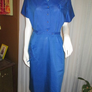 1950&#39;s Big Girl Royal BLUE PENCIL Style DRESS Size 20----No Label