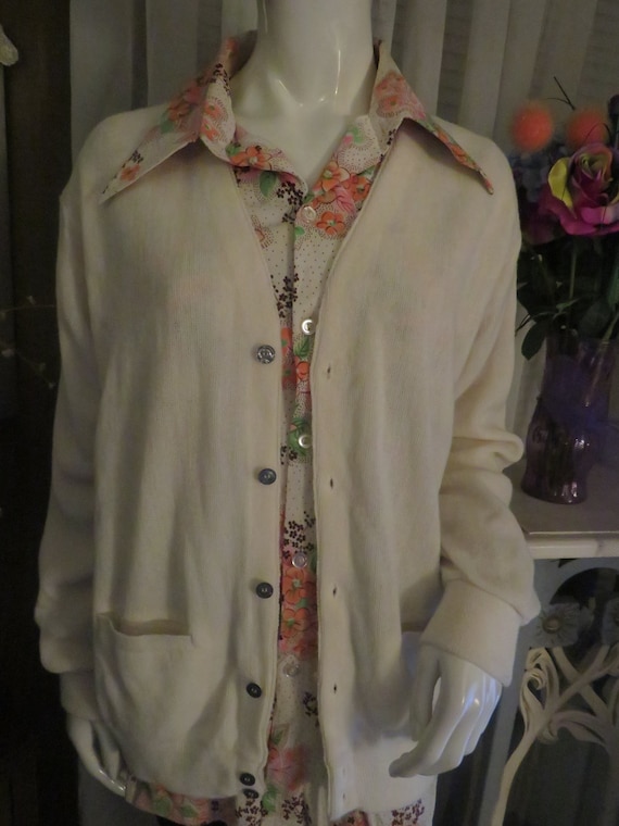 1960s'/70s' Male CREAM FRONT Buttoned SWEATER By … - image 2