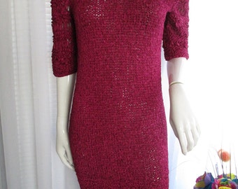 1950's Ladies WINE Color Pullover Pencil Fit RIBBON DRESS----- No Label Maker/Size Tag