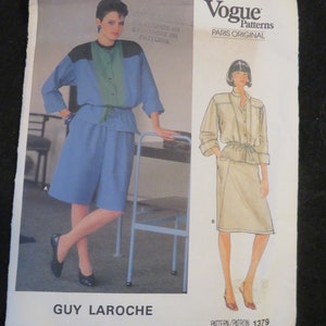Vintage Vogue Paris Original Misses&#39; TOP/PANTS/SKIRT Pattern By Guy Laroche---Size 6