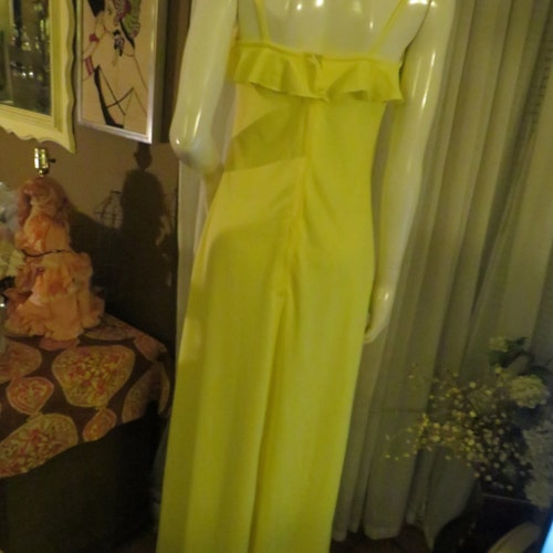 1970's Banana Yellow Ankle DRESS shops With HOODED-SHAWL By Sylvia Ann---Size 10